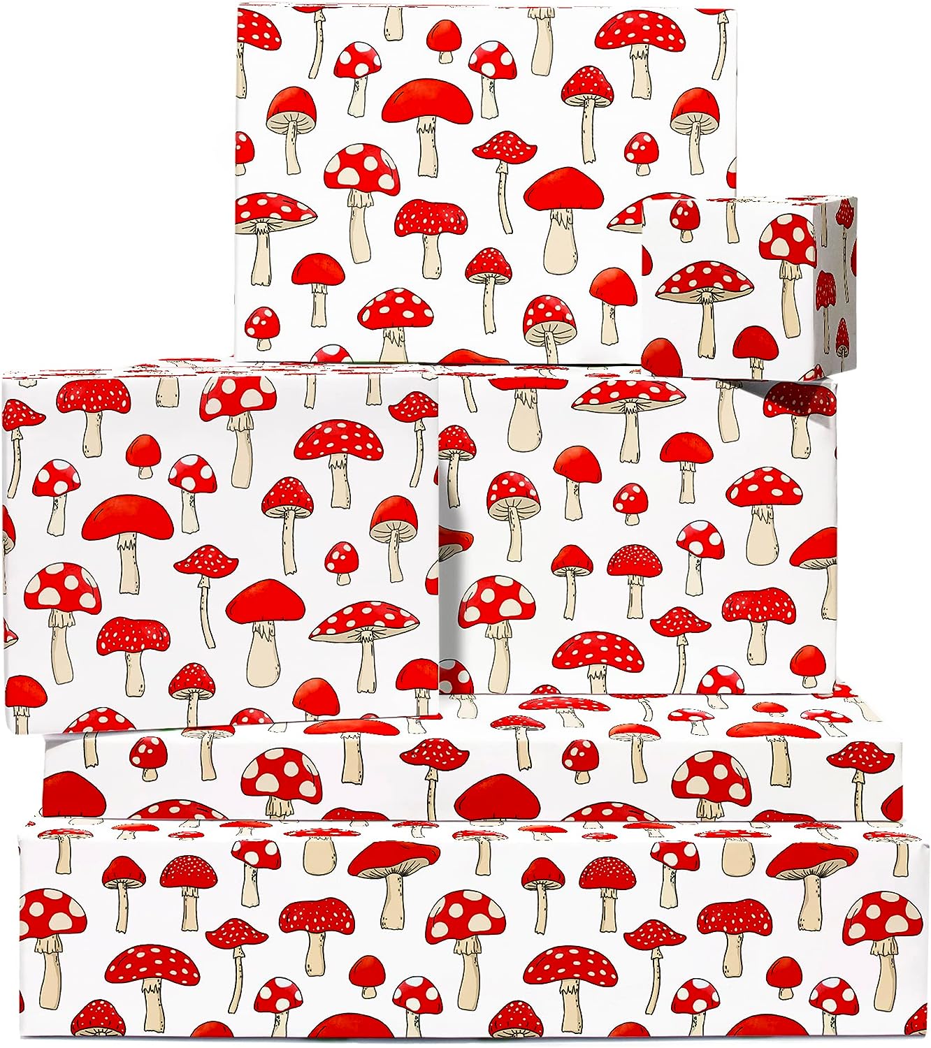 Mushroom Wrapping Paper - 6 Sheets of Eco Gift Wrap - Red White - For Kids  Boys Girls - For Birthday Christmas Anniversary Valentines Day - Comes with  Fun Stickers - By Central 23 